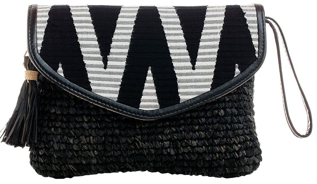 Raffia-Clutch-with-Black-&-White-Rang-Rang-and-Leather-Wrist-Strap