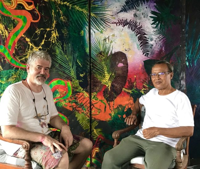 Richard Jacobs & Wayan Sika 2019. Bali Moon III Diptych, monotype, oil and dye on paper 90”X90”.