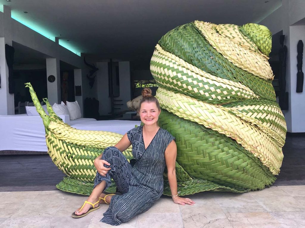 Chloe-Quinn-with-a-leaf-weaved-snail---photo-courtesy-of-Make-a-Scene-Bali