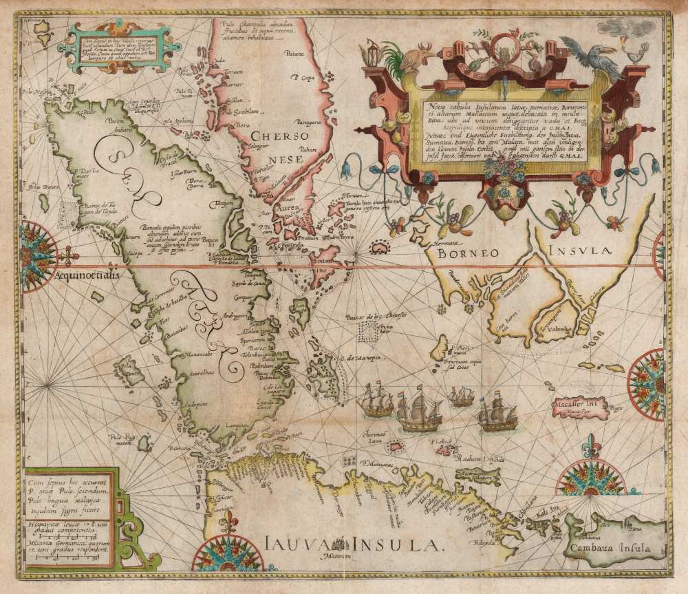 A 1598 map showing the Dutch fleet sailing north of Java to the west and possibly representing the fleet returning to the Sunda Strait after circumnavigating Java island, returning to Amsterdam from their pioneering voyage to the Spice Islands. (Indies Gallery Collection)