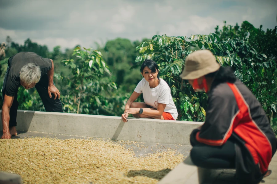 Founder, Dini Aryani Criddle, at the Tanamera processing site in Kintamani, Bali